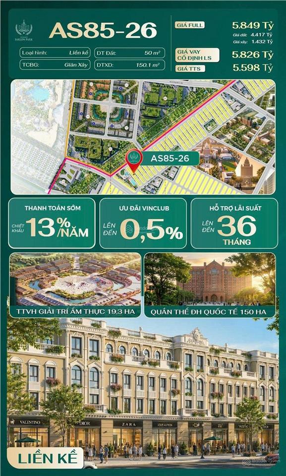 Bán nhà phố liền kề vinhomes sài gòn park 50m2  4t  5.849tỷ (as85  26) xã xuân thới sơn tp. hcm