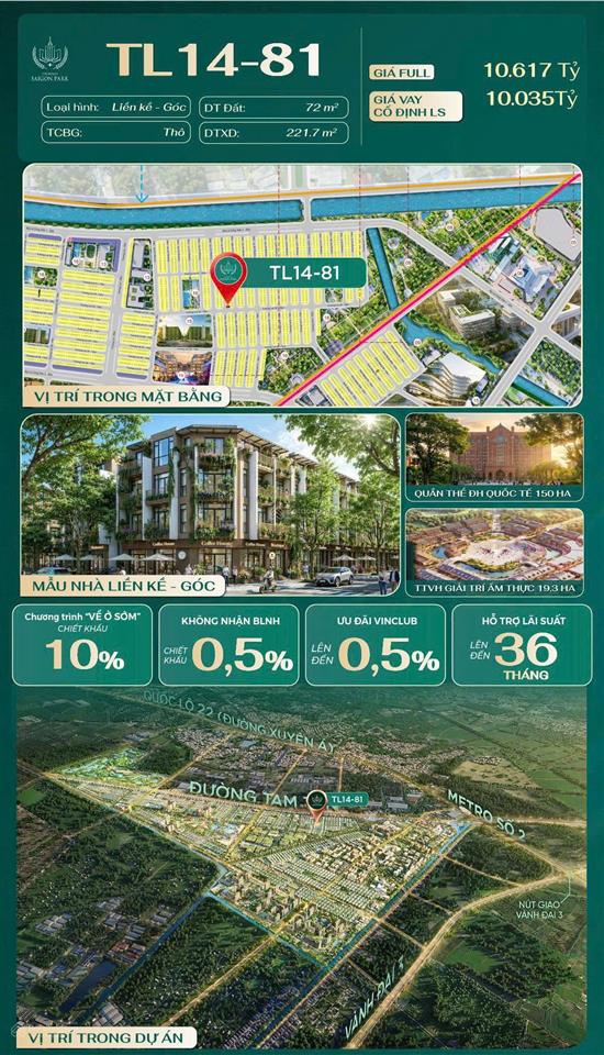 Bán nhà phố liền kề căn góc (tl14  81) vinhomes sài gòn park 50m2 4tầng 10,617 tỷ hóc môn tp.hcm