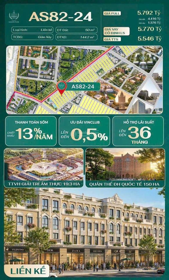 Bán nhà phố liền kề(as8224) vinhome sài gòn park 50m2 5,792 tỷ 4tầng 5.792tỷ hóc môn .tphcm