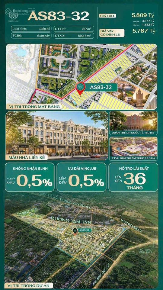 Bán nhà phố liền kề (as8332) vinhomes sài gòn park 50m2 4 tầng 5.809 tỷ hóc môntp.hcm.