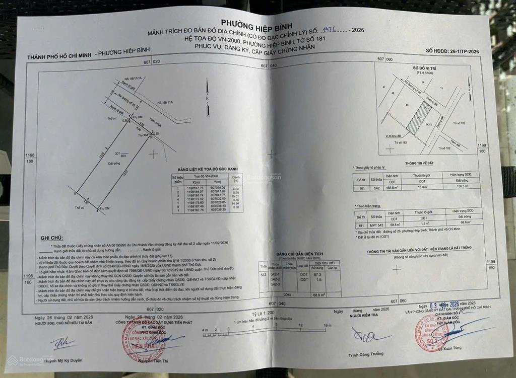 Bán đất đường 26 khu bên sông phường hiệp bình chánh thủ đức. dt 68,8m2. giá 6,1 tỷ