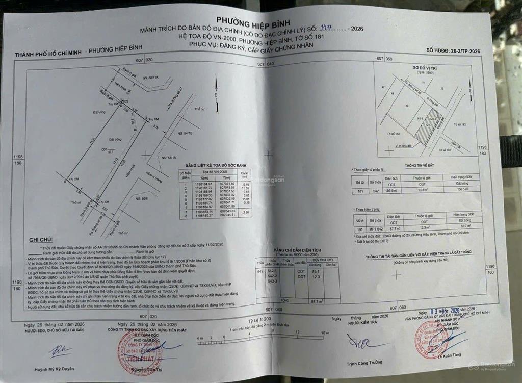 Bán đất đường 26 khu bên sông phường hiệp bình chánh thủ đức. dt 68,8m2. giá 6,1 tỷ