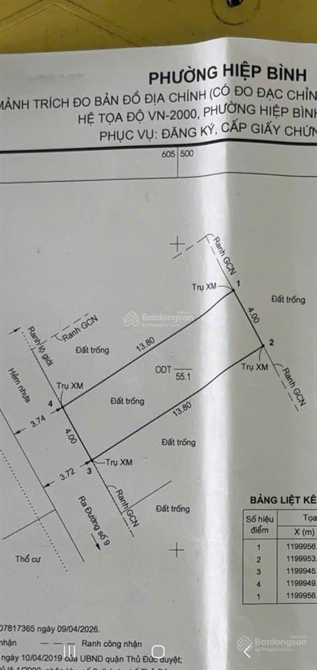 Bán đất tại đường số 9 phường hiệp bình phước thủ đức cũ. giáp vạn phúc city giá 4,5 tỷ