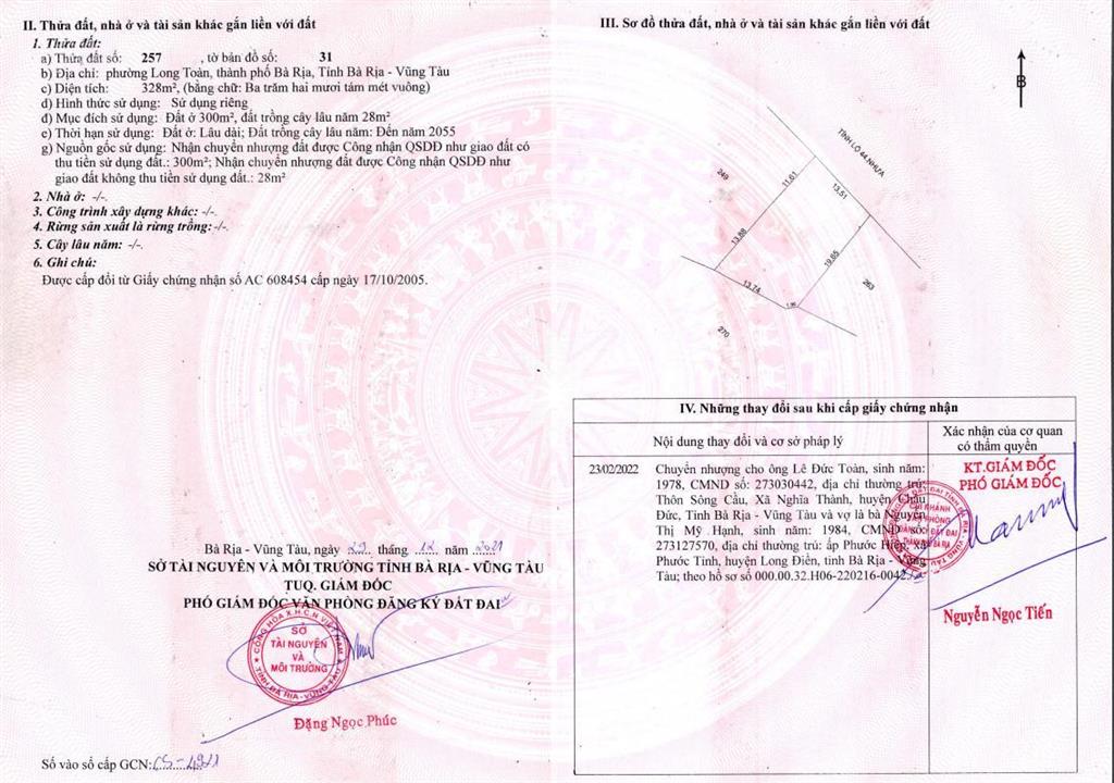 Ngân hàng vib thanh lý đất tại tp bà rịa.  0905 021 *** nguyên thành.