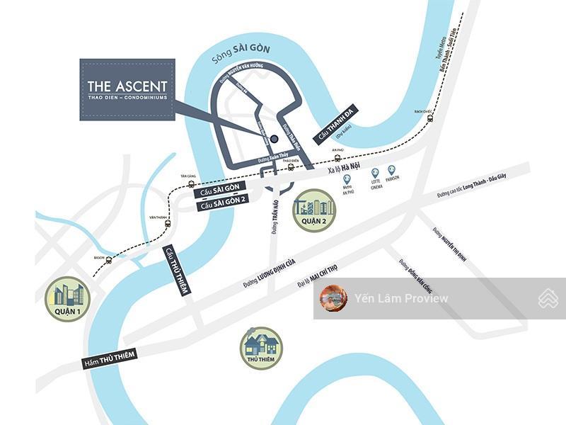Căn hộ bán tại the ascent thảo điền tầng cao gồm 2 phòng ngủ view đẹp với diện tích 69m2