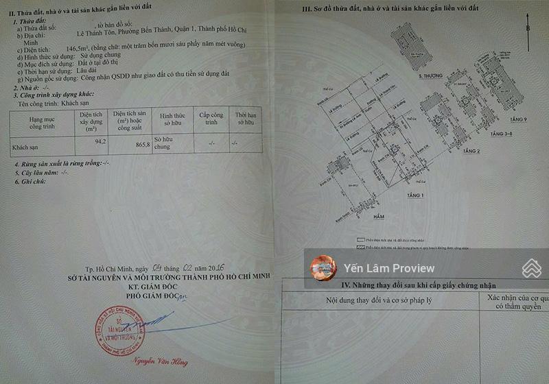 Bán khách sạn 3 sao mặt tiền lê thánh tôn, 146.5m2, hâm + 9 tầng, 48 phòng