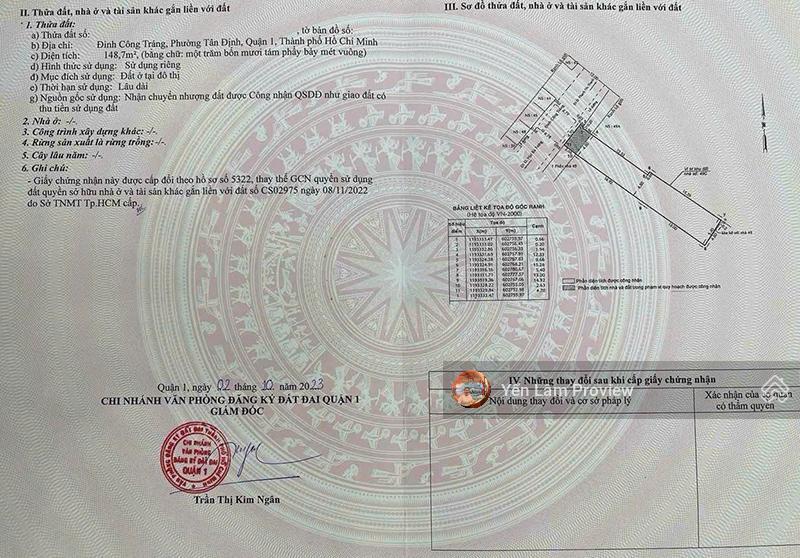 Bán đất đường đinh công tráng, quận 1, 148,7m2, gpxd hầm 7 tầng, giá 42 tỷ