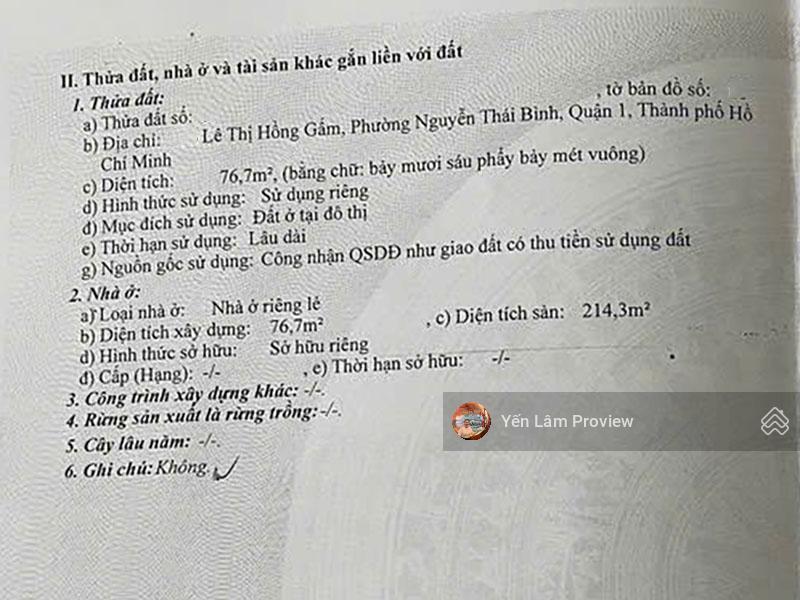 Bán nhà lê thị hồng gấm quận 1, 4x19m, 5 tầng, giá 60 tỷ