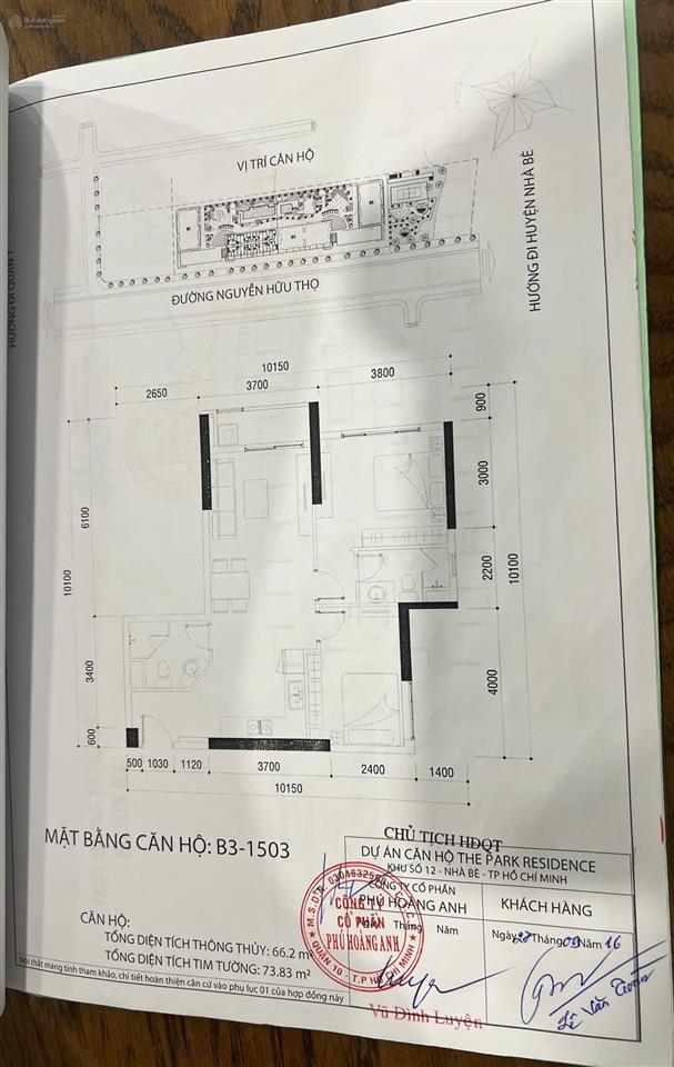 Chính chủ bán căn 2pn the park residence  diện tích 73,83m2 giá bán 3,550 tỷ