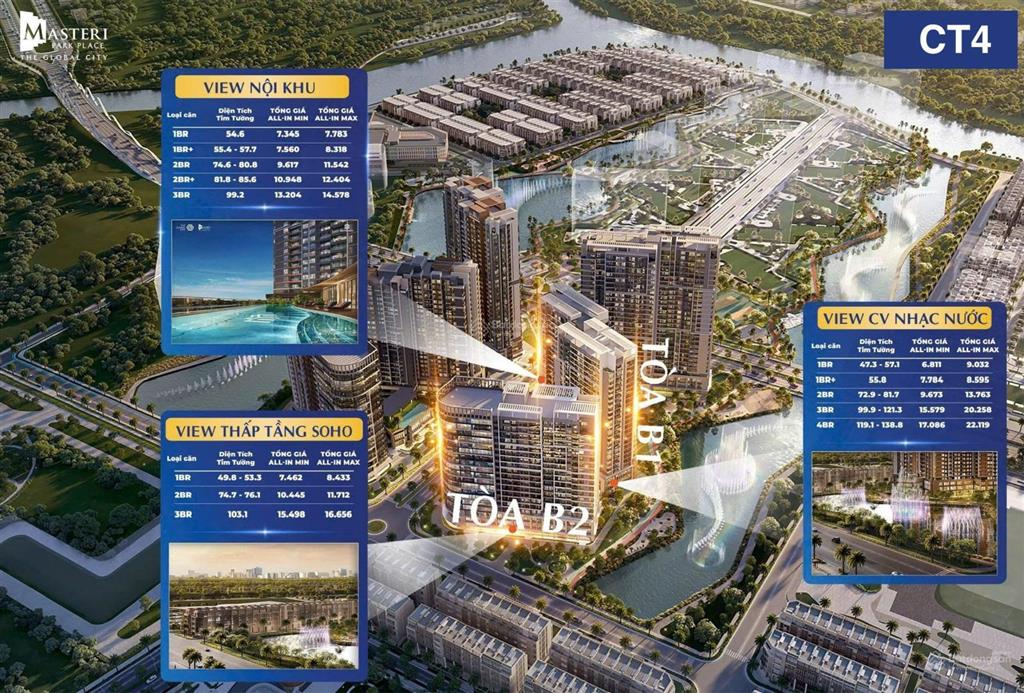 Hàng hot căn hộ 4pn, chỉ hơn 15 tỷ toà b1, masteri cosmo central, the global city