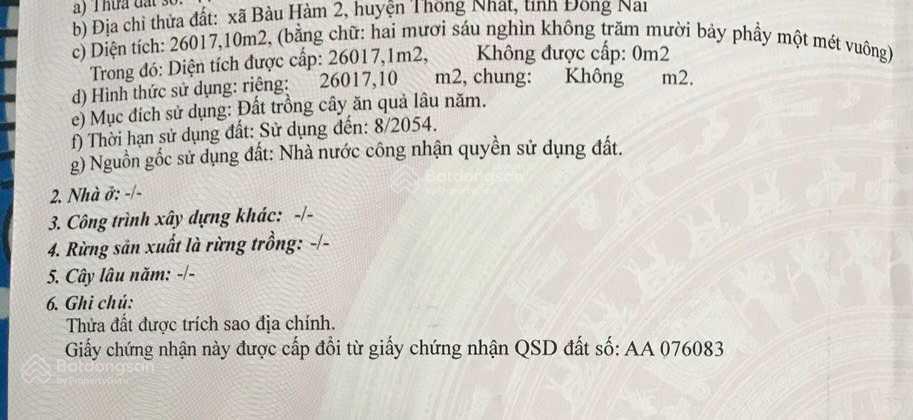 Cần bán đất 3 mặt tiền tại xã bàu hàm 2, huyện thống nhất, tỉnh, đồng nai, dtsd 26.000m2