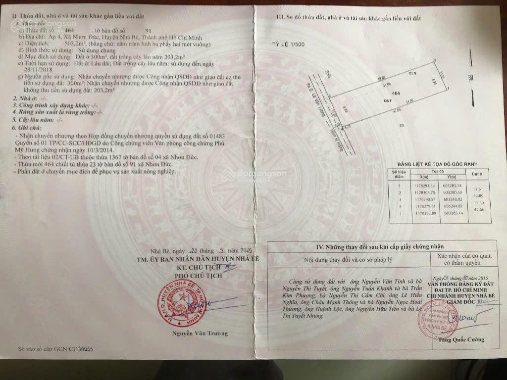 Bán đất đồng sở hữu hẻm 1991 lê văn lương,nhơn đức,nhà bè 47.2m2 giá 1tỷ200,xây 2lầu. 078911161