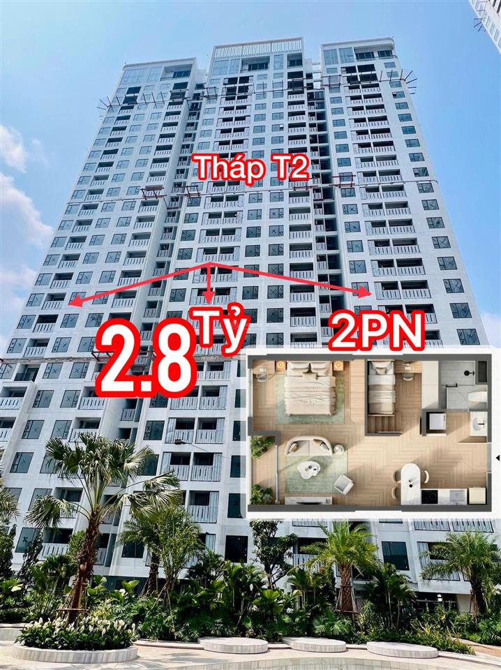 2pn  1wc 52m2, view công viên  hồ bơi tòa t2 chỉ 2.14 tỷ (70%) nhận nhà tháng 10  2026