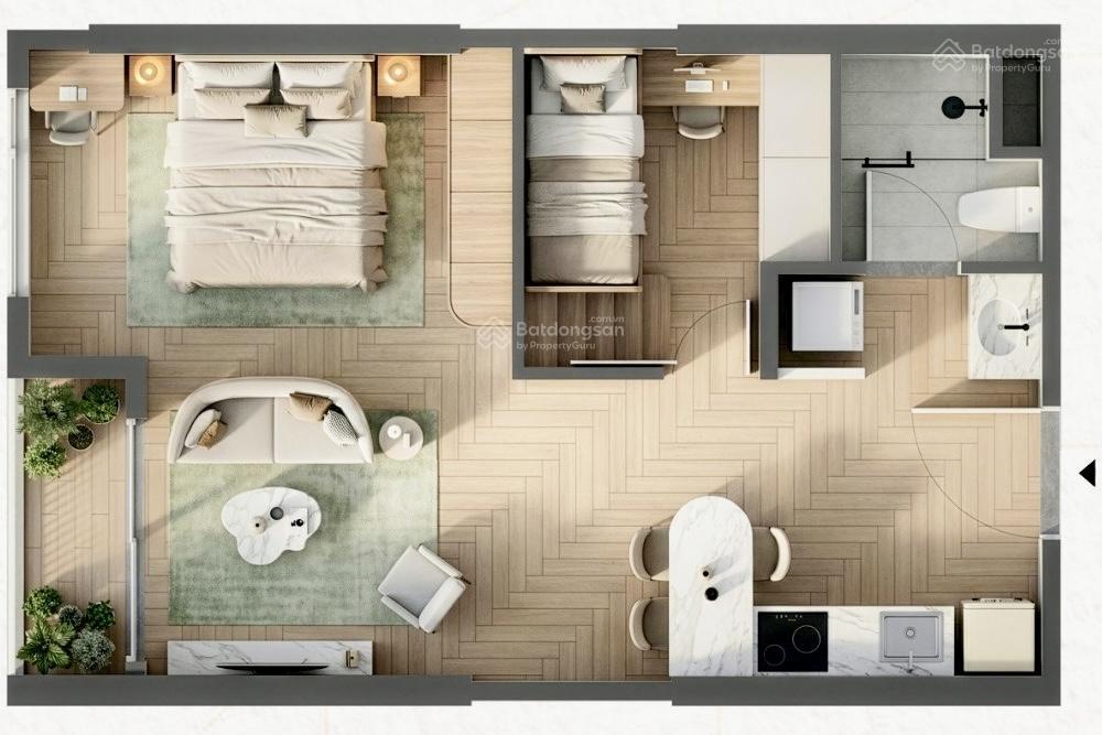 2pn  1wc 52m2, view công viên  hồ bơi tòa t2 chỉ 2.14 tỷ (70%) nhận nhà tháng 10  2026