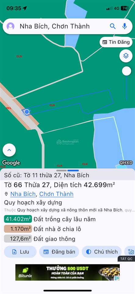 Bán đất tặng 2150 cây cao su 10 năm tuổi. dt 42600m2. giá 20 tỷ tl