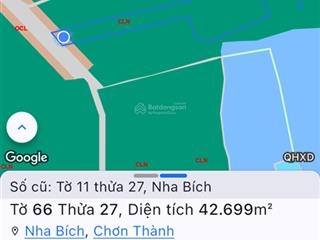 Bán đất tặng 2150 cây cao su 10 năm tuổi. dt 42600m2. giá 20 tỷ tl