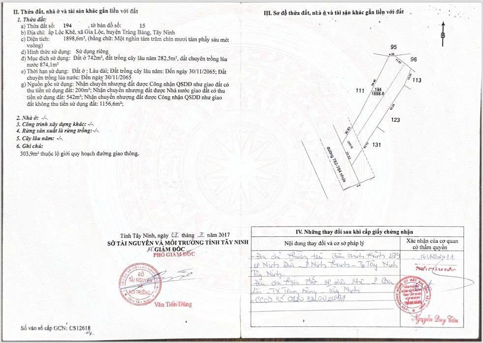 Bán gấp đất gia lộc, mt đường đt 782 ngay trung tâm phường gia lộc, thị xã trảng bàng, tây ninh