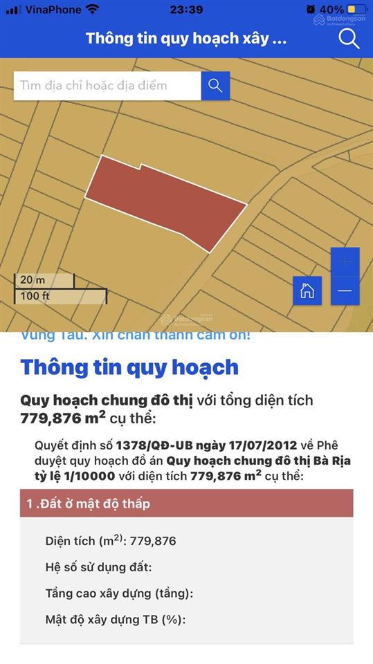 Chính chủ bán 800m2 đất, có 300m2 thổ cư ngay trung tâm tp bà rịa