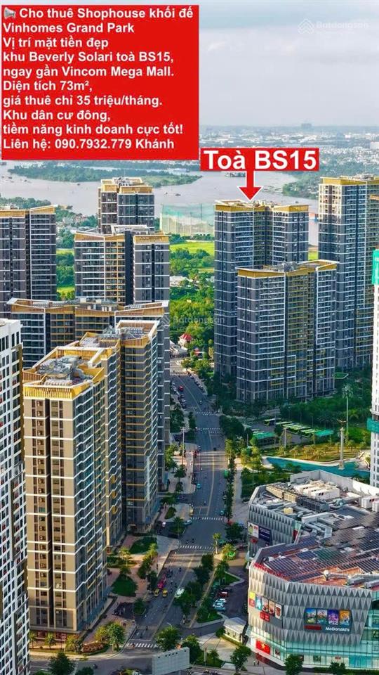 Cho thuê shophouse khối đế mặt tiền vị trí đẹp toà bs15  giá cực tốt chỉ 30tr