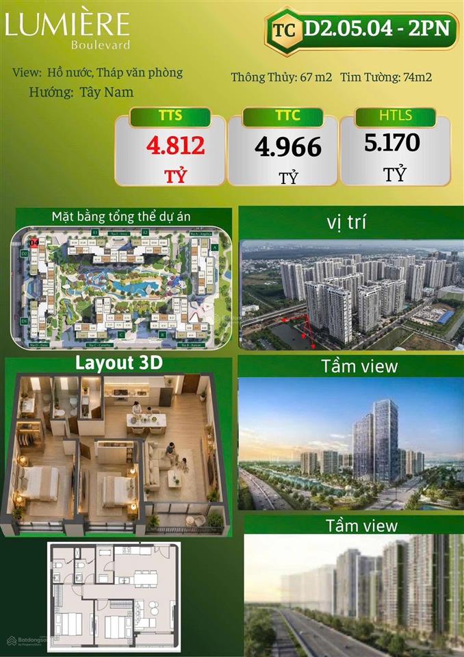 Bán căn 2pn góc bếp đảo view sông đẹp nhất lumière boulevard giá tốt