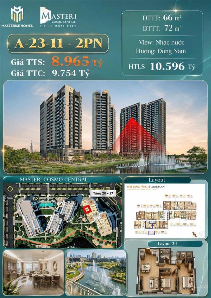 Hàng giá tốt 2pn tầng cao view hoa hậu trực diện nhạc nước chỉ 8,965 tỷ