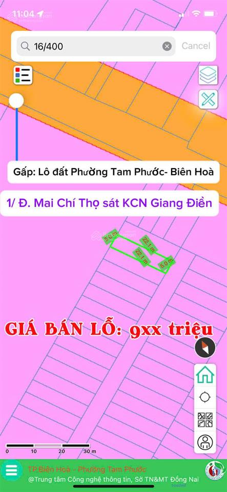 Bán cắt lỗ giảm sâu lô đất thổ cư 1/ đường mai chí thọ phường tam phước đối diện kcn giang điền