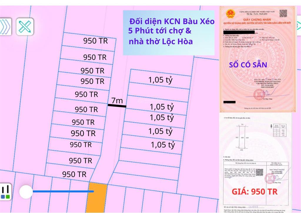 Bán đất sổ riêng thổ cư ngay cổng kcn bàu xéo xã tây hòa trảng bom