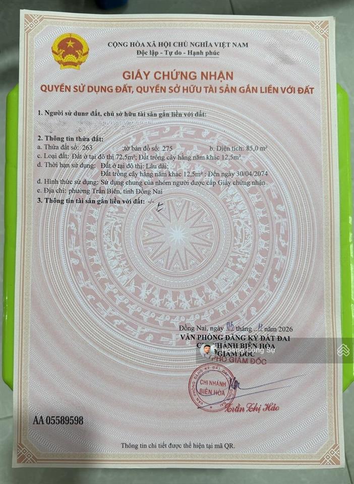 Bán đất phường hiệp hoà (trấn biên), kế bên khu dân cư phúc hiếu sổ hồng 85m2 giá chỉ 3.2 tỷ