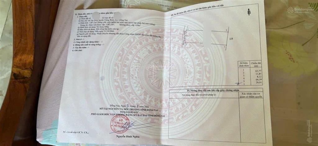 Bán mảnh đất 1,3 sào = 1287m2 giá hạ sốc 870 triệu. tây hòa, trảng bom. đồng nai