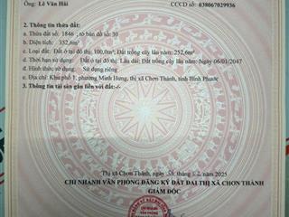 Ngang 6m 352.6m2 mặt tiền đường 105, phường minh hưng