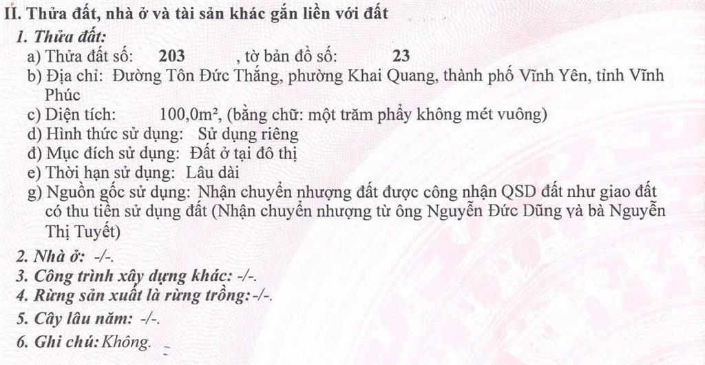 Ngân hàng thanh lý nhà đất mặt đường tôn đức thắng, khai quang, vĩnh yên, vĩnh phúc  03545355
