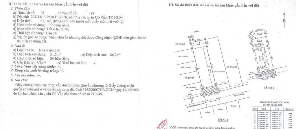 Bán tài sản tại td28, tbd199, 297/43/13 phan huy ích, phường 14, quận gò vấp, hồ chí minh