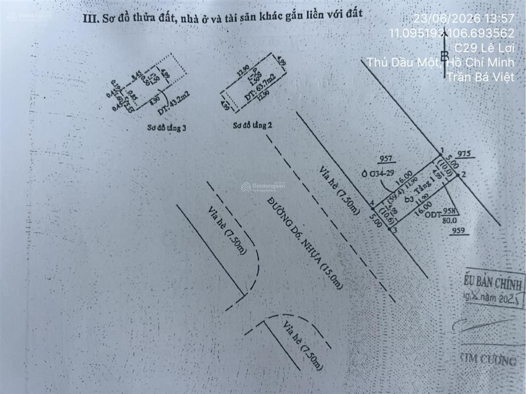 Bán nr tại td958, tbd6, d6, phường hòa phú, thành phố thủ dầu một, tỉnh bình dương