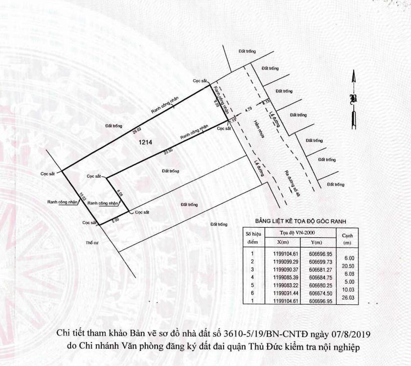 Bán thửa đất số 1214, tờ bản đồ số 24, phường hiệp bình chánh, thành phố thủ đức, hồ chí minh