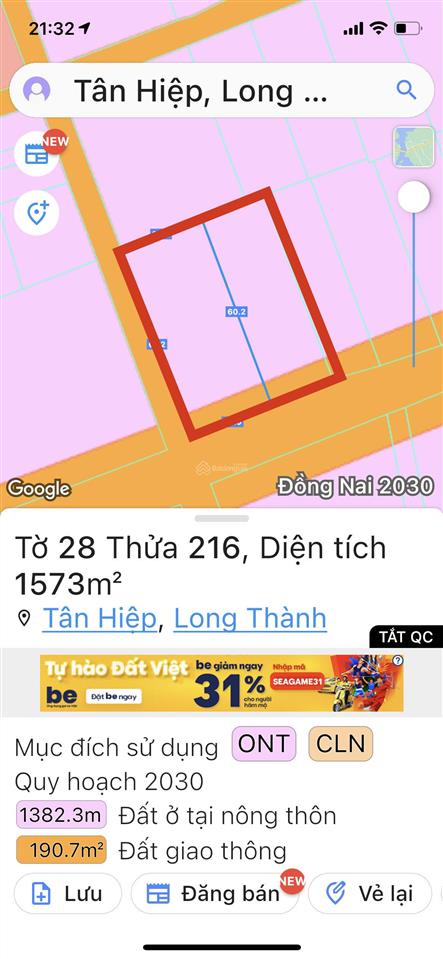 Cần bán lô góc 2 mặt tiền đường chính xã tân hiệp, long thành (46x60).  0988 960 *** mr. hùng
