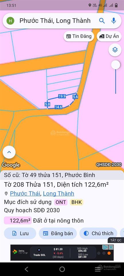 Đất thổ cư 2 mặt tiền phước thái, long thành, đồng nai