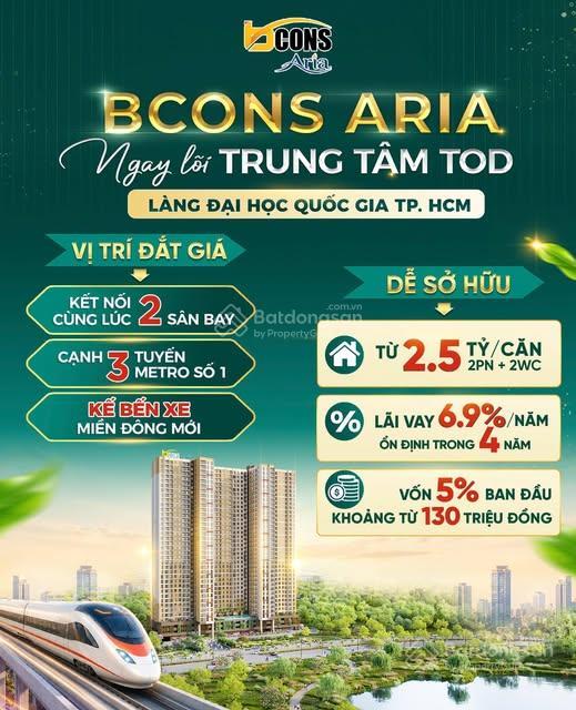 Bán căn hộ bcons aria làng đại học 2pn 2wc 52m2 giá  2,5 tỷ, vay nh cố định lãi suất 6,9%/4 năm
