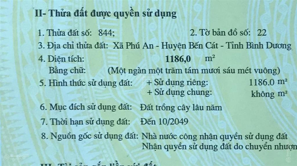 Bán đất phú an, 20x59,3 = 1.186m2, đường đẹp nhựa 8m cách mt dh609 40m, cách dt744 900m