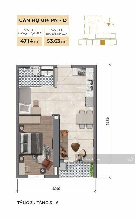 Bán căn hộ 1pn + 1 phòng đa năng, 1wc, dt 53m2 hướng đông nam tại legacy 66, phường chợ lớn