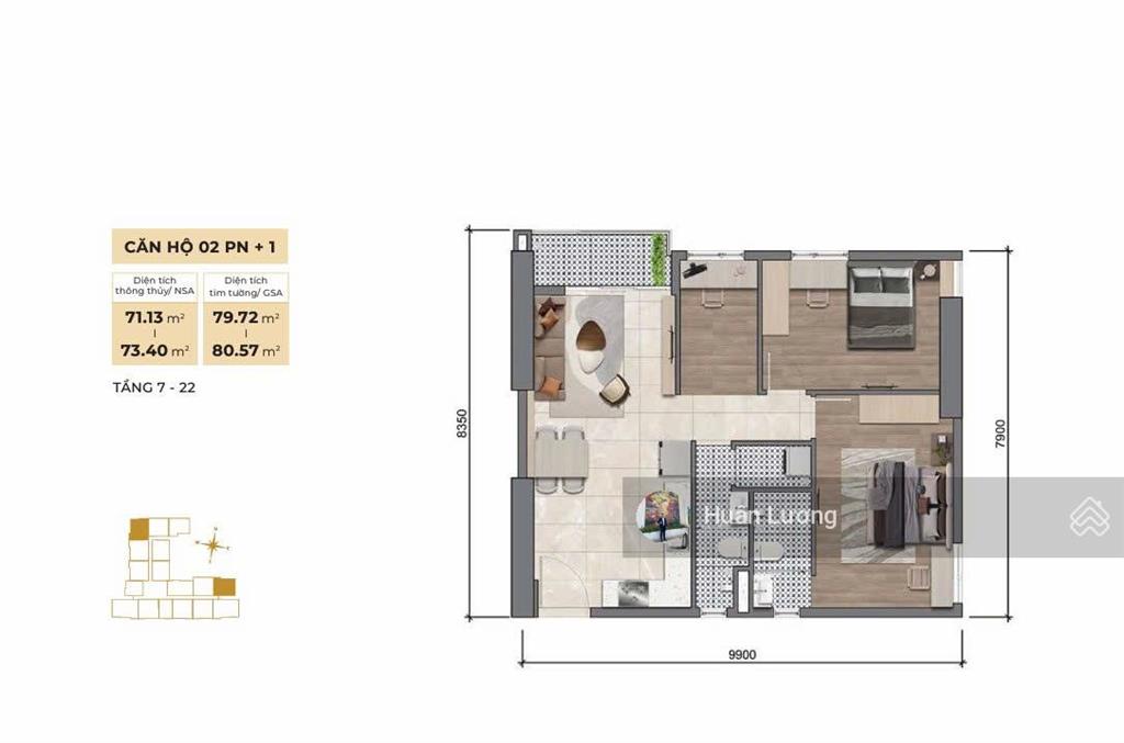Căn hộ 2pn+1 phòng đa năng, 2wcdt 80m2 tại legacy 66, phường chợ lớn, thanh toán 20% nhận nhà