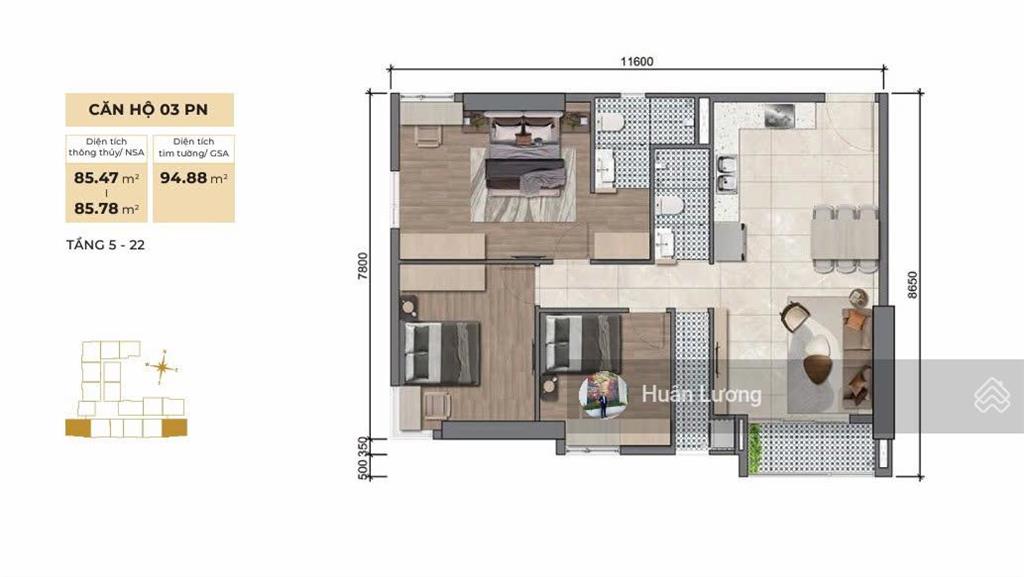 Căn góc 3pn2wc siêu khan hiếm tại leagcy 66, hướng đông nam, thanh toán 2,5ty đến khi nhận nhà