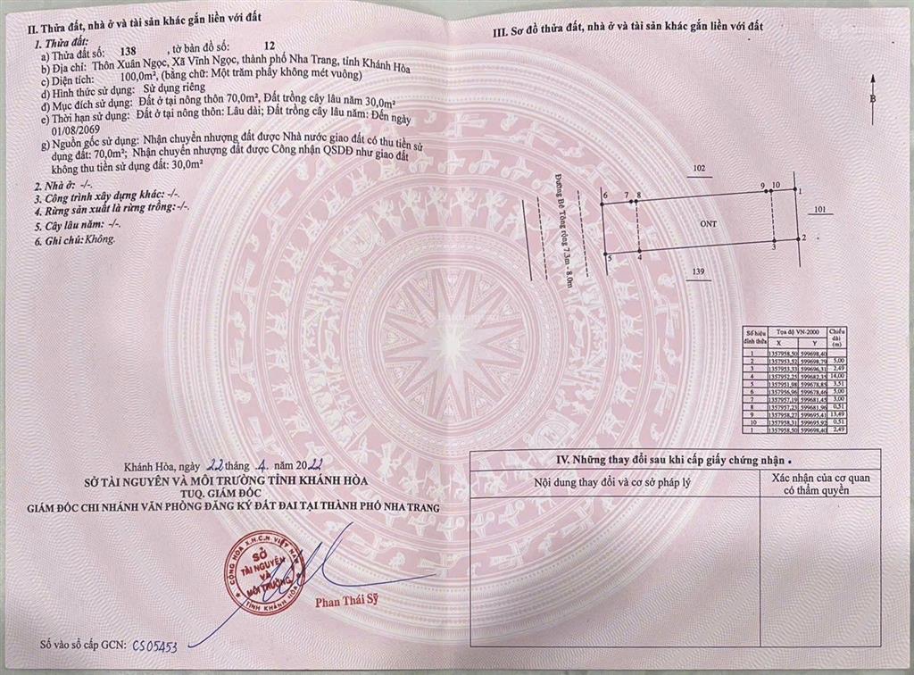 Bán đất mặt tiền đường hòn thơm xuân ngọc, vĩnh ngọc