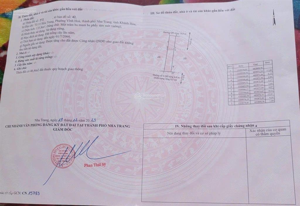 Bán đất thổ cư đường phan thị niên bắc nha trang (vĩnh hòa cũ)