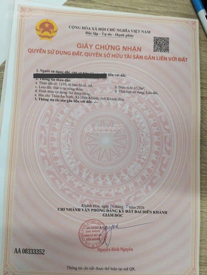 Bán lô đất đẹp mặt tiền đường vạn an, xã diên khánh, gần võ nguyên giáp