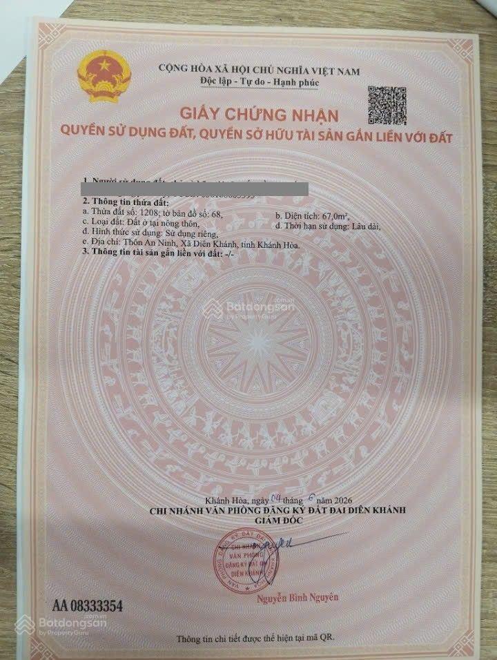 Bán lô đất đẹp mặt tiền đường vạn an, xã diên khánh, gần võ nguyên giáp
