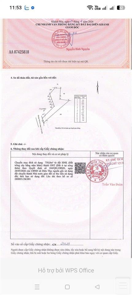 Bán lô đất thổ cư mặt tiền tỉnh lộ 2, diên thọ tỉnh khánh hoà