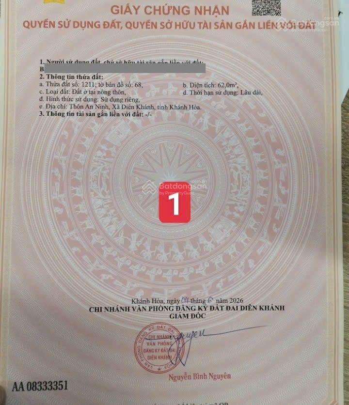 Bán đất đẹp thổ cư mặt tiền đường vạn an, xã diên khánh