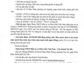 Ngân hàng thông báo bán đấu giá tài sản tại trung tâm ninh kiều, cần thơ