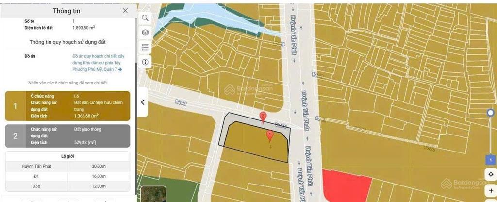 Đất vàng  góc 2 mặt tiền huỳnh tấn phát quận 7  diện tích 1.854m  giá 95,59 tỷ
