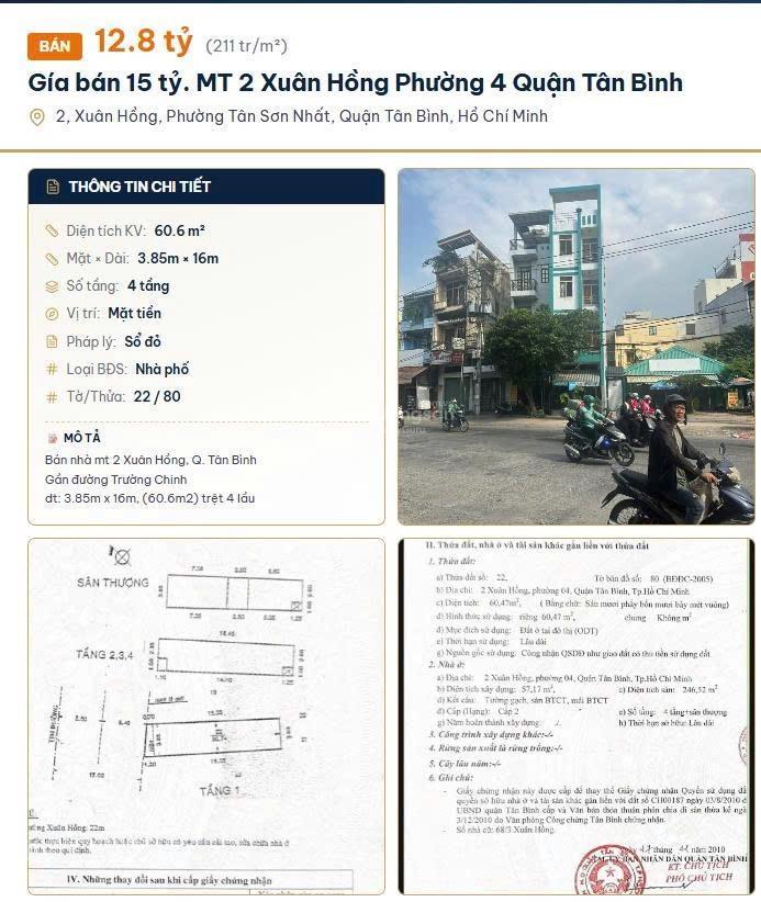 Giảm sâu 2,9 tỷ  nhà mặt tiền đường xuân hồng  chỉ còn 12,8 tỷ